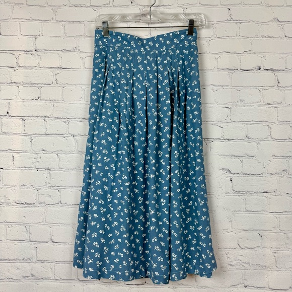 Sezane Alicia Blue White Floral Pleated Midi Skirt US 4 UK 8  36 Mini Fleurs - Picture 5 of 9